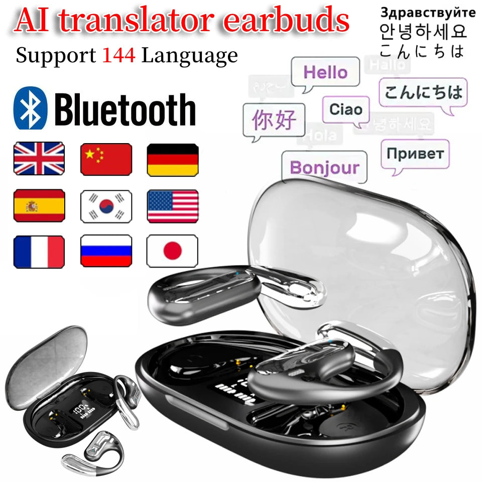 144 Languages AI Translator Earbuds Bluetooth-Compatible 5.3 Wireless Earphone Waterproof Translation Device for Running/Workout