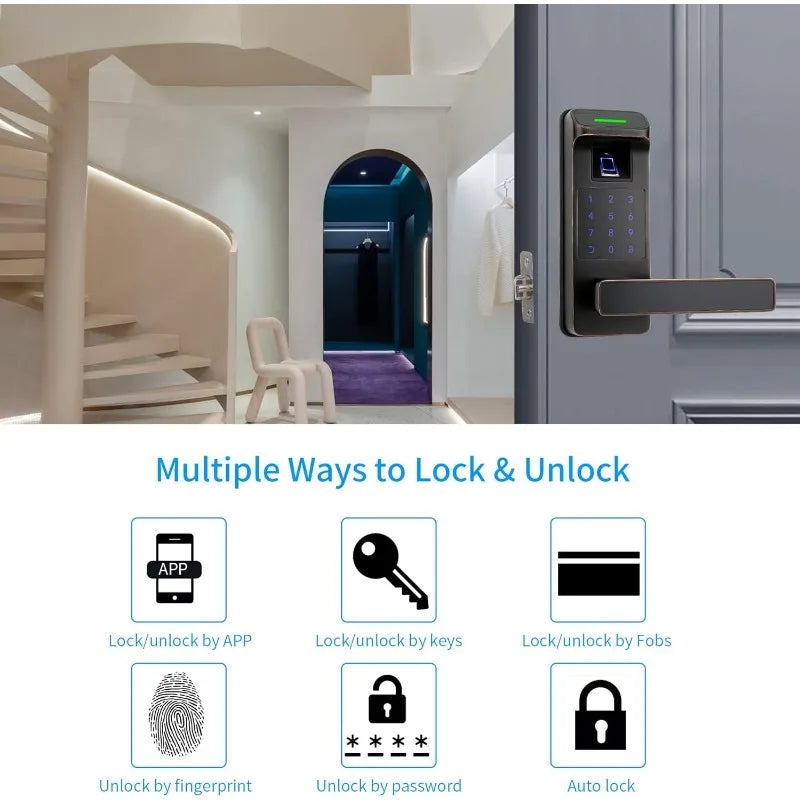 Fingerprint Door Lock, Heavy Duty Keyless Entry Door Lock, 5 in 1