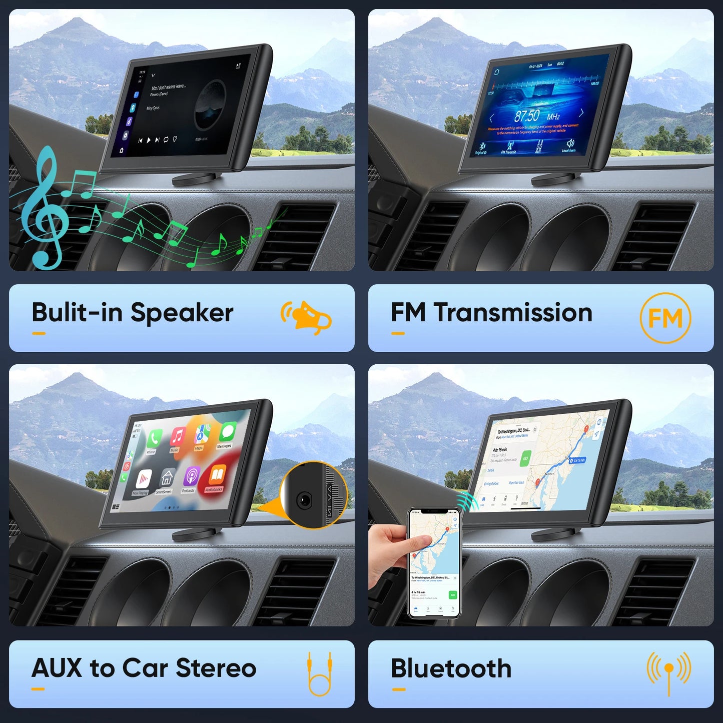 7'' Wireless CarPlay Android Auto Screen, Touchscreen w/ Bluetooth,