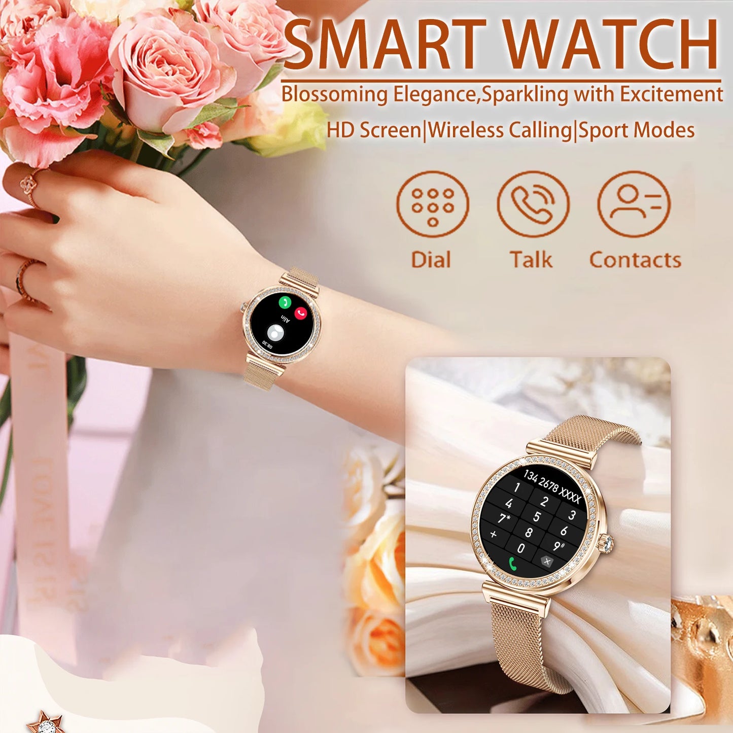 Women Smart Watch(Wireless Calls),1.29" Touchscreen Smartwatch for iPhone/Android with Sport Modes,