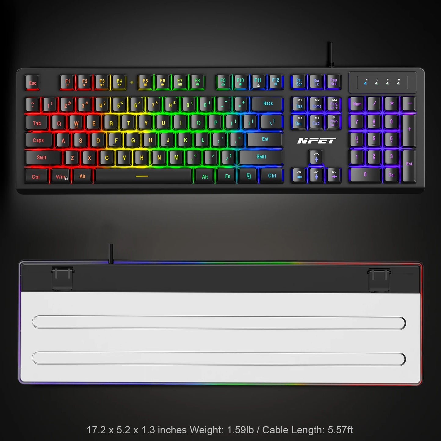 Gaming Keyboard, 104 Keys Wired, with RGB Backlit, for Windows Laptop PC black