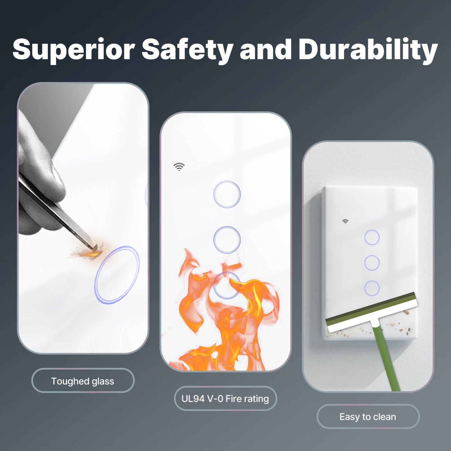 WiFi Smart Light Switch Glass Touch Control Fireproof No Neutral Wire