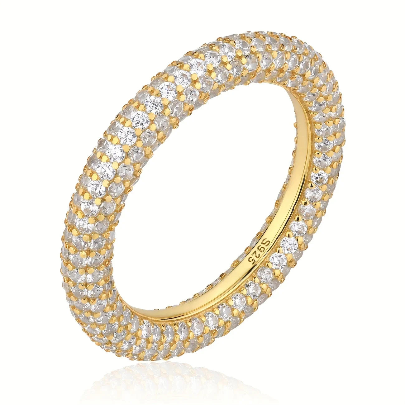 One piece of S925 sterling silver eternity ring with full moissanite stones, gold-plated in 18K gold,