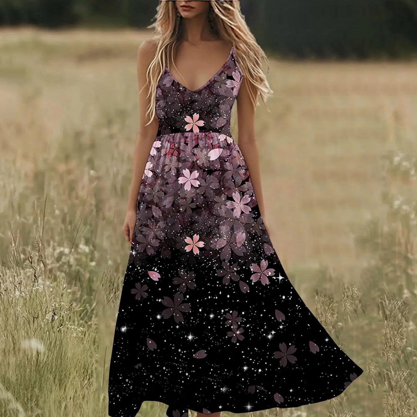 Boho Summer Dresses V Neck Floral Printed Sundresses, Beach Trendy Airy Dresses