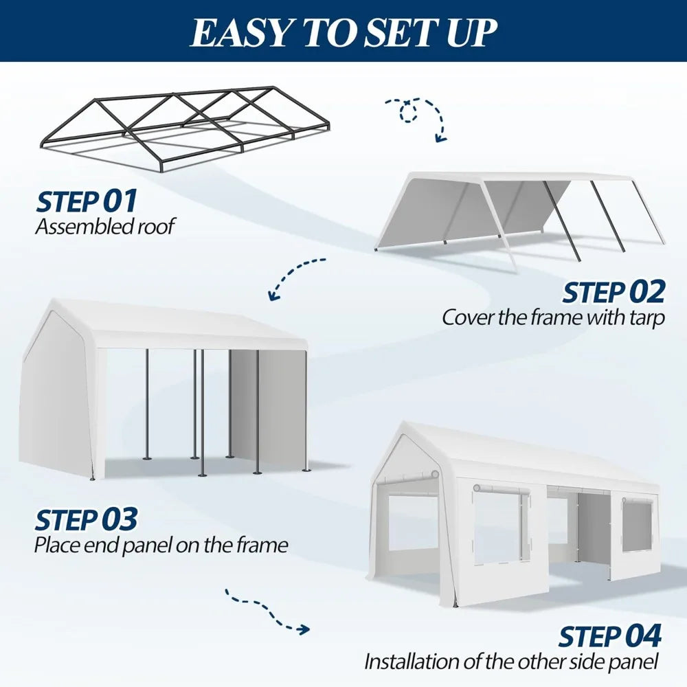 10' x 20' Heavy Duty Carport Tent - Portable Outdoor Car Canopy with Roll-up