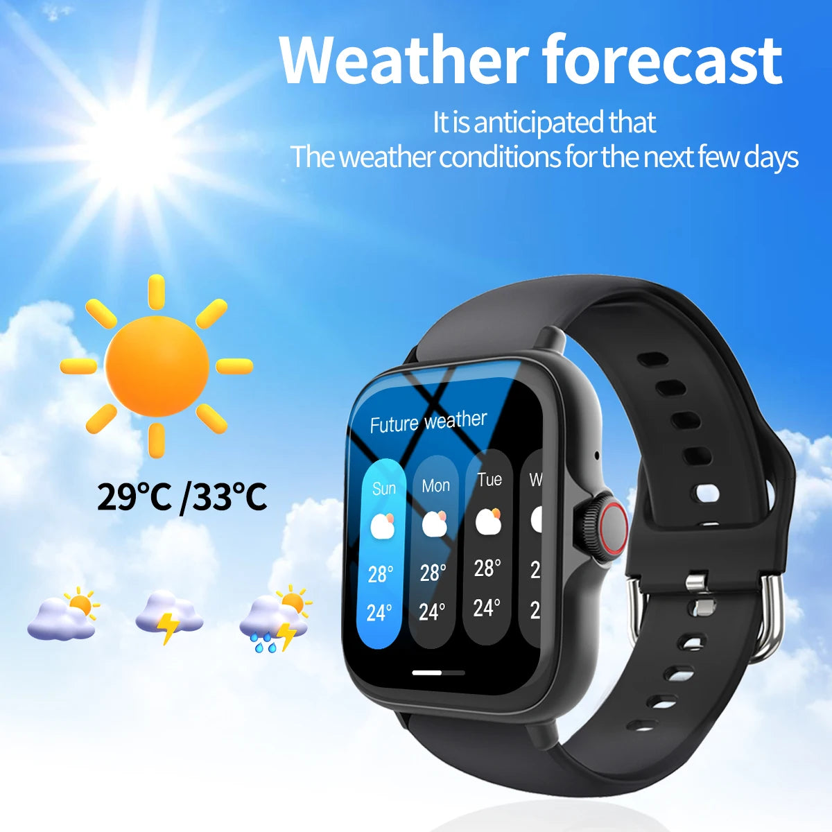 Smart watch with full touch screen, call, message reminder, music control
