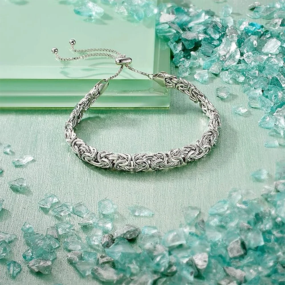 Sterling Silver Byzantine Emperor Chain Bracelet for Men Women Polished