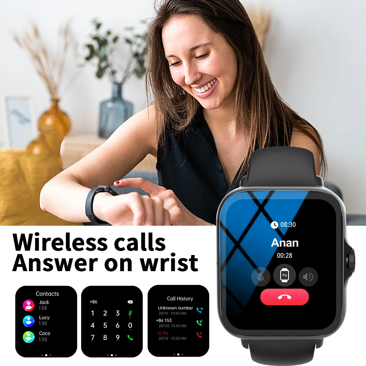 Smart watch with multiple sports modes, can make and receive calls,