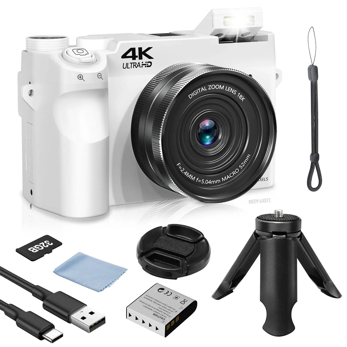 4K Digital Camera - 75MP Front & Rear with Autofocus & Anti-Shake,