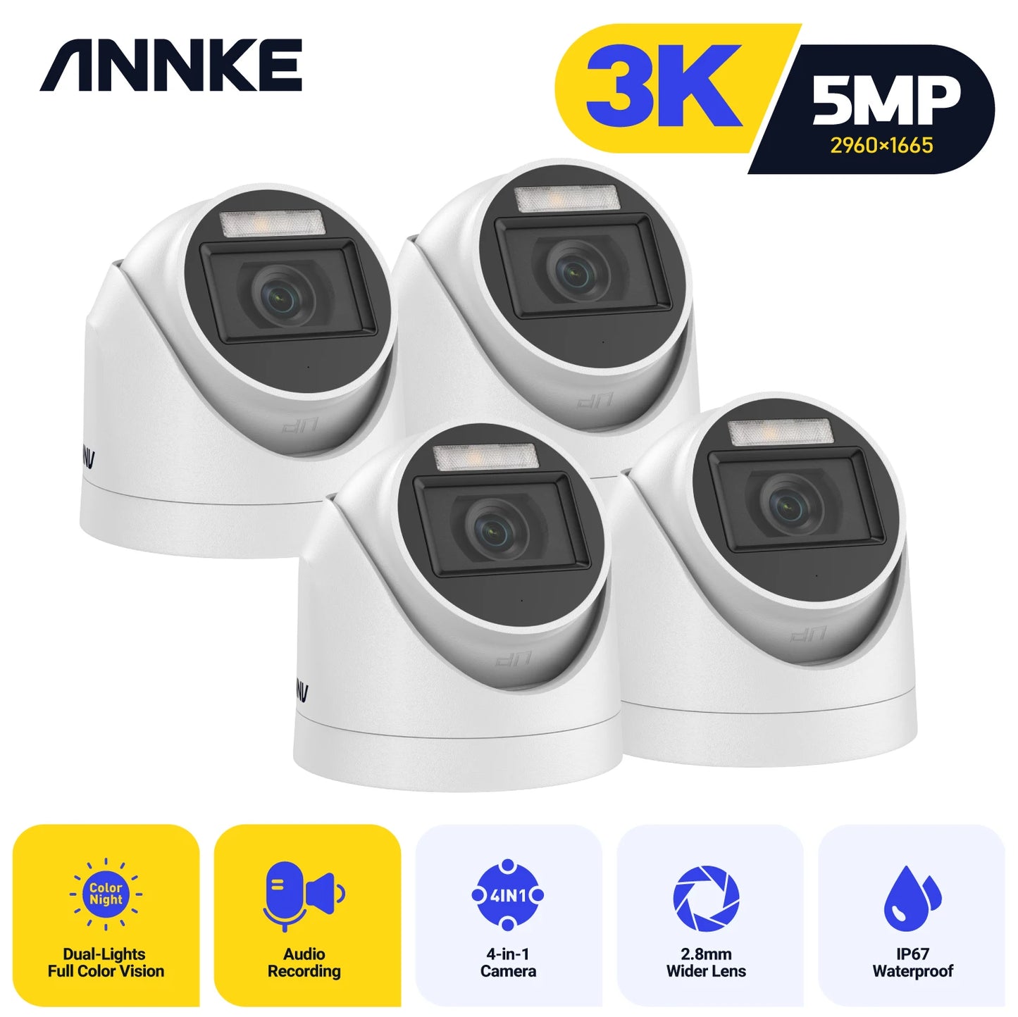 4Pcs 5MP CCTV Cameras IP67 Waterproof Video Surveillance Outdoor