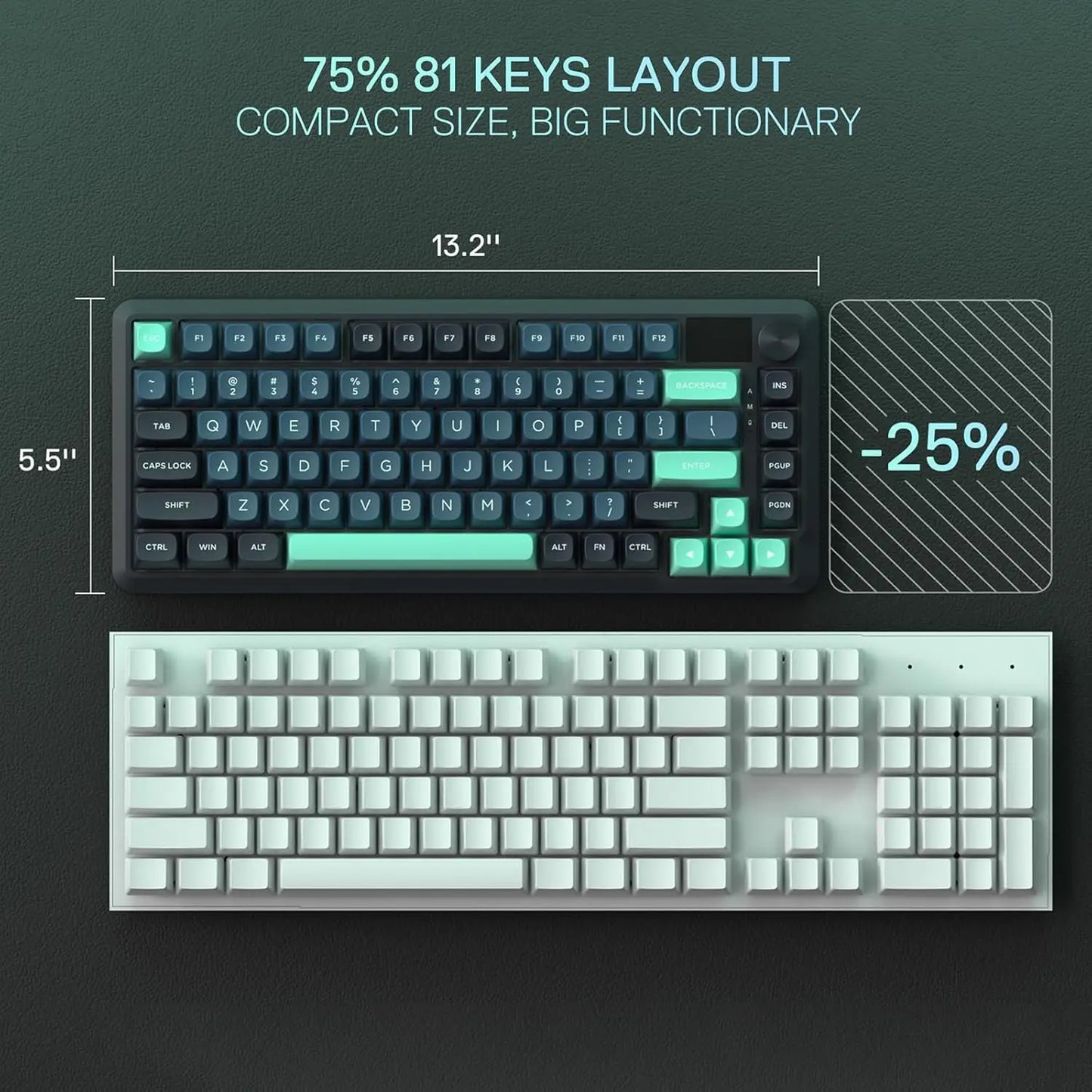 K724 PRO Wireless Gasket Gaming Keyboard w/Hype Screen & Knob, 81-Key