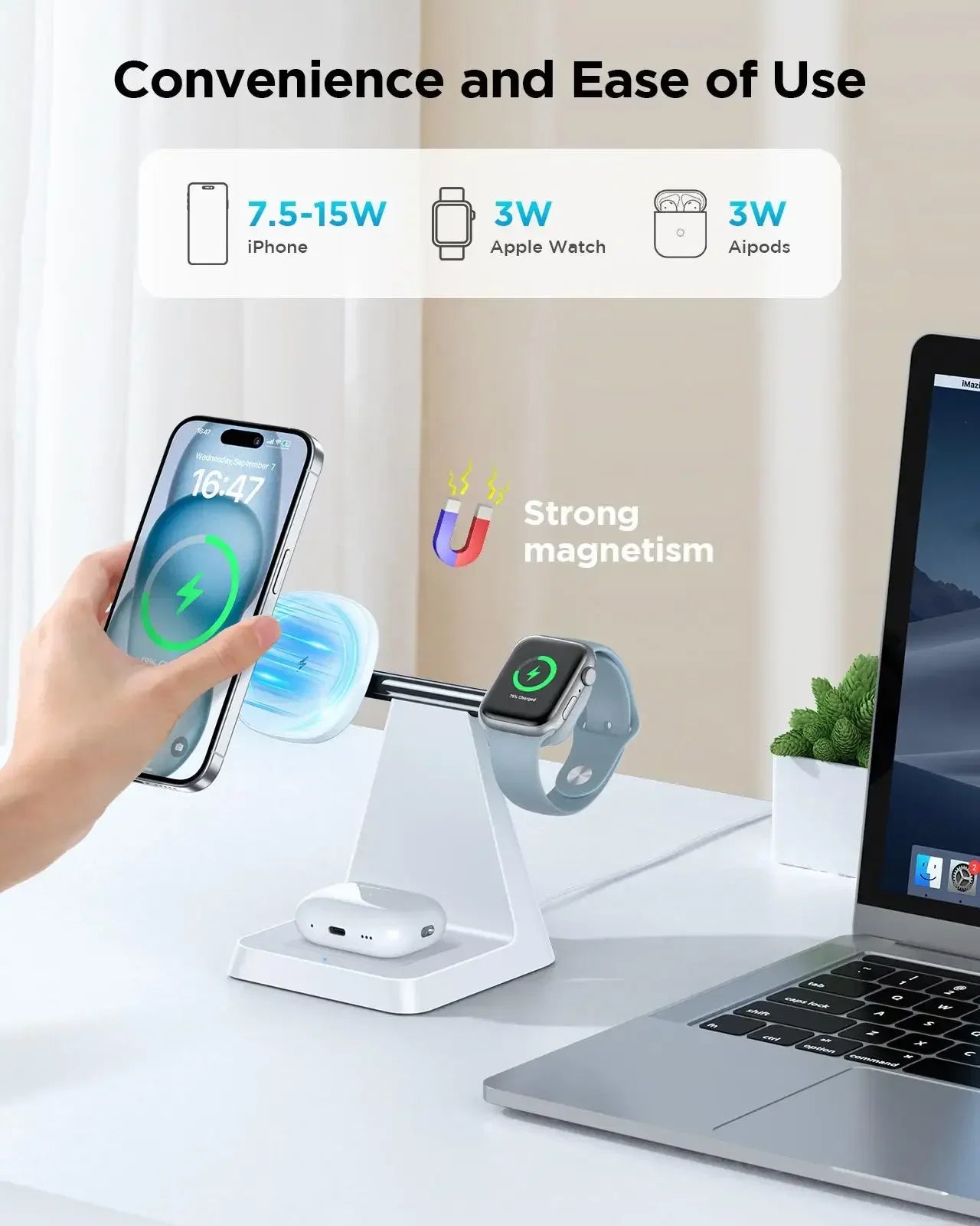 Magnetic Wireless Charger for iPhone -3-in-1 Magnetic