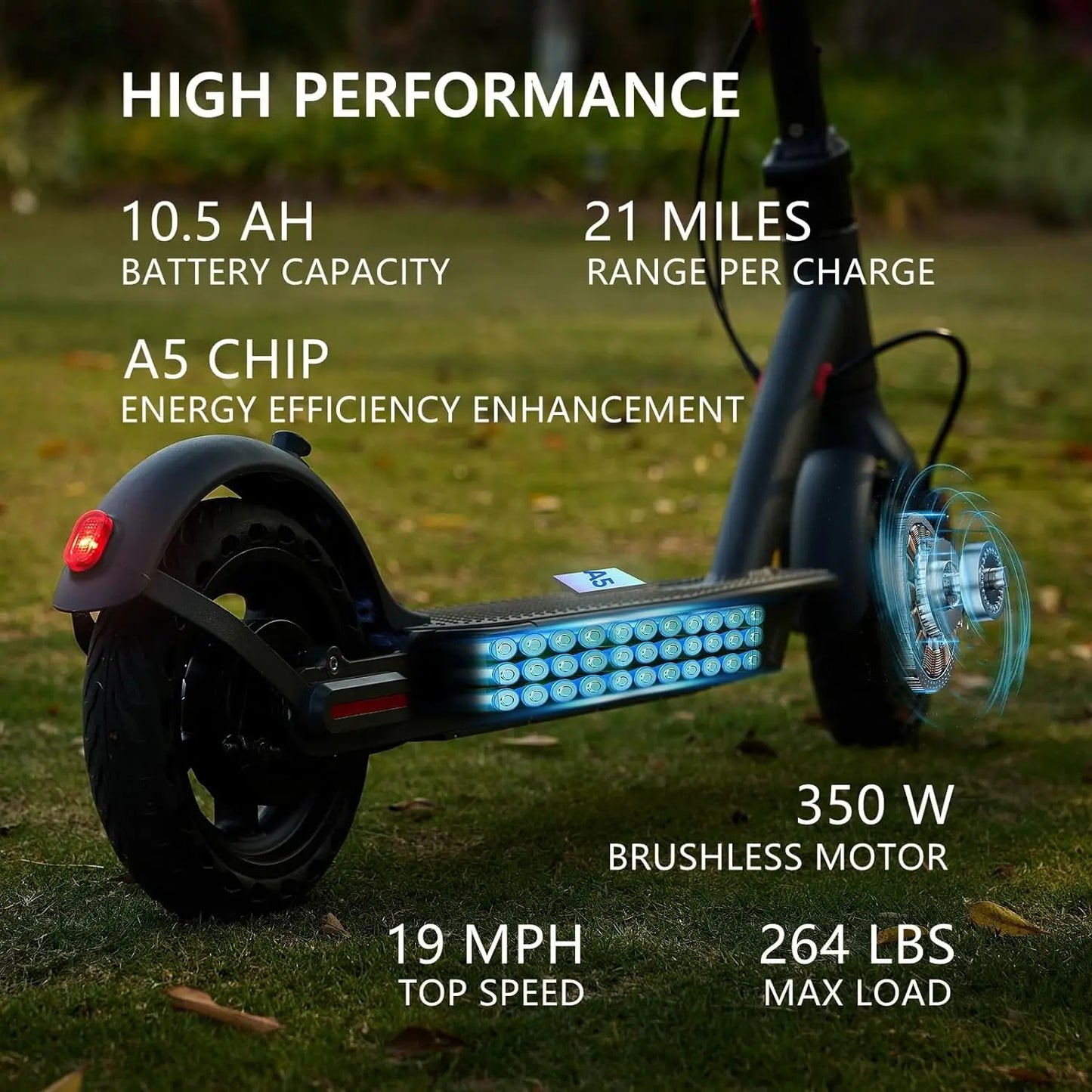 Electric Scooter High Capacity Battery 21Miles Long Range 19Mph