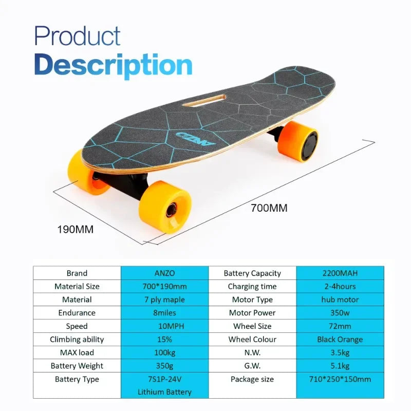 Electric Skateboard with Remote Control,Load Up To 100kg for Adult, Teens and Kids