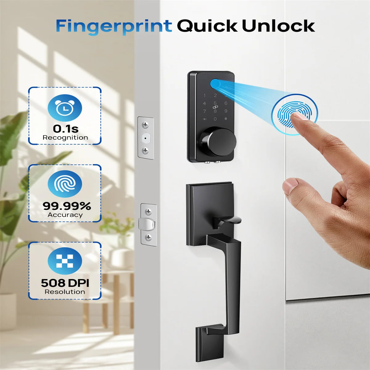 Blacksmith DL0102 Smart Lock with Front Door Handle Set Fingerprint Electronic Lock