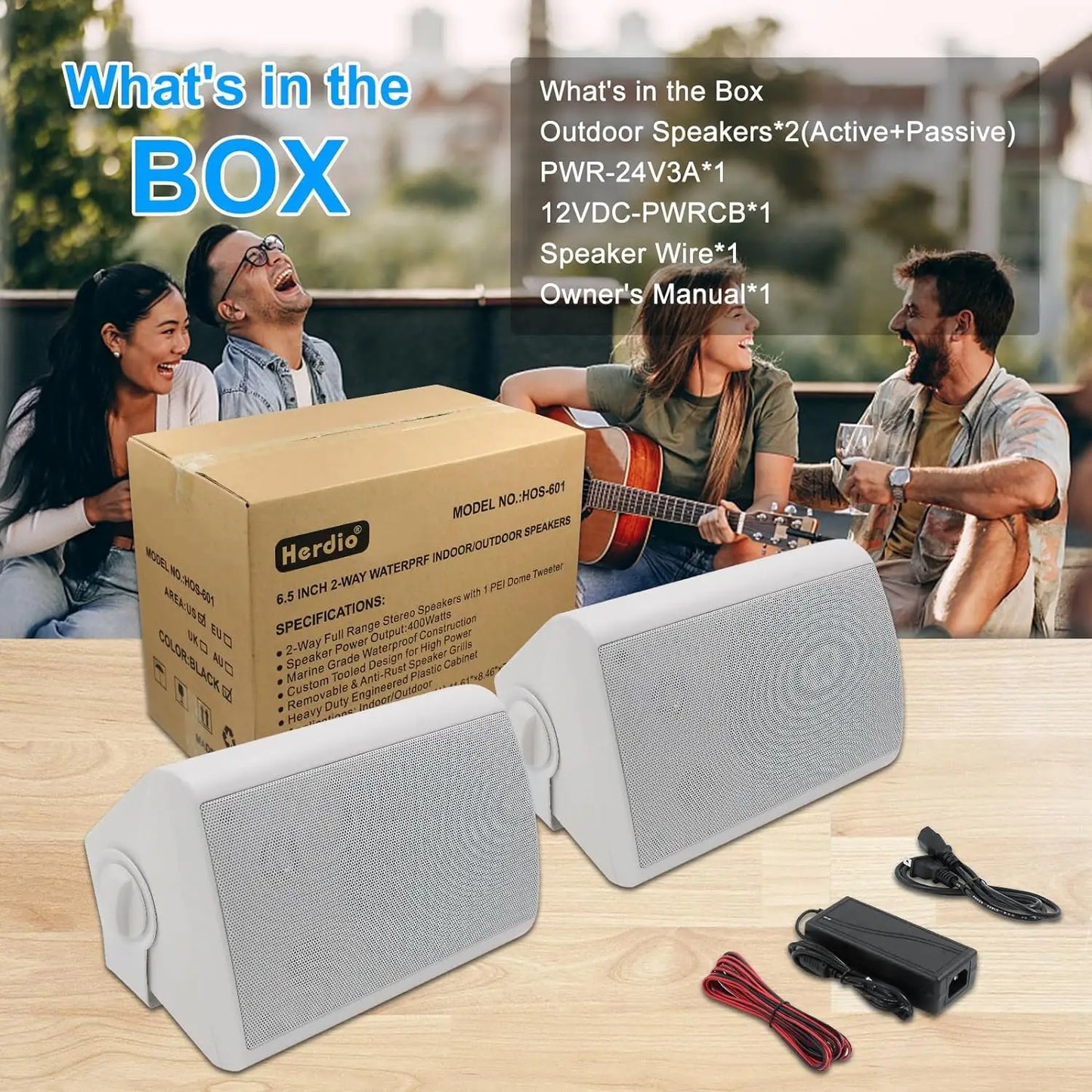 Herdio 6.5" 400W 2PCS Indoor Outdoor Bluetooth Speakers Wall Mount Speakers