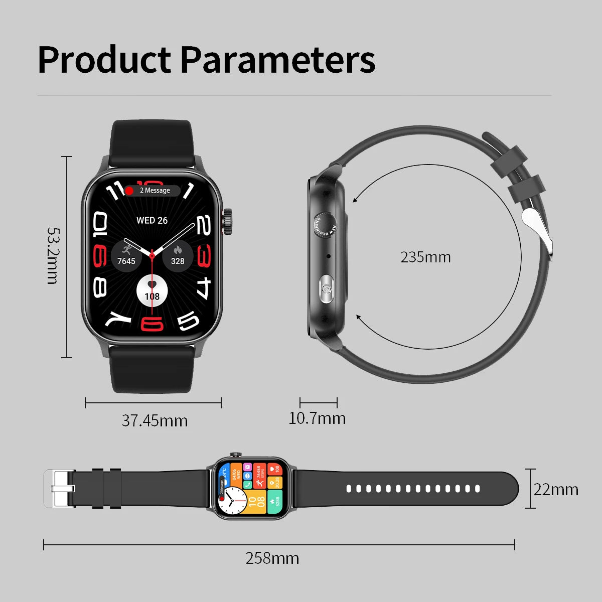 Smart Watch Bluetooth Call LED Flashlight 100+ Sport Modes Custom Dial AI