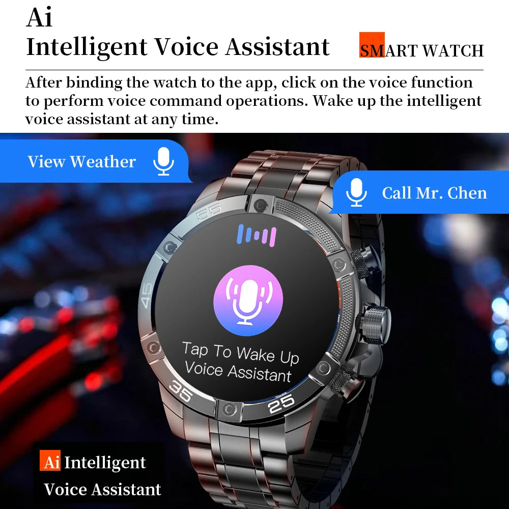 Rugged Military Smart Watch Men for Sports Fitness Tracker Waterproof AI Voice Bluetooth