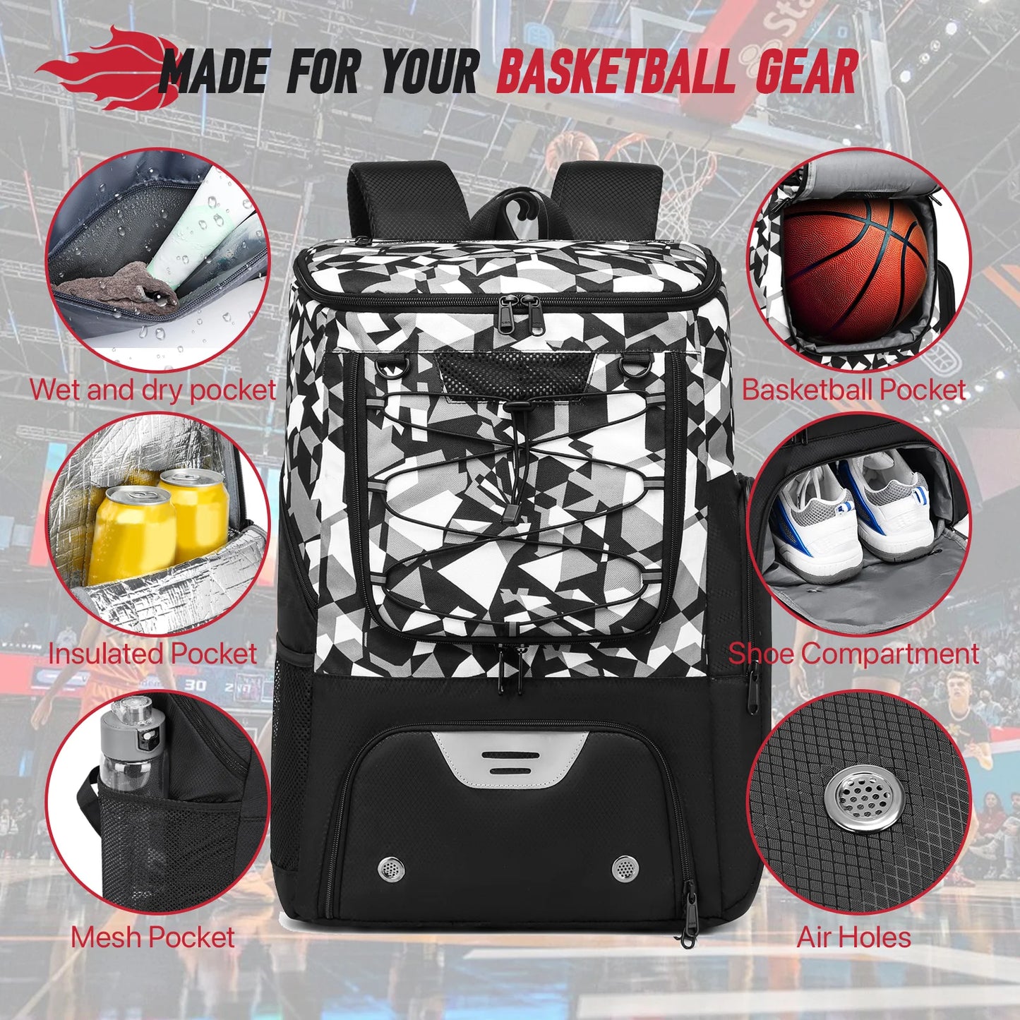Sports Training Equipment Basketball Backpack with Separate Ball holder