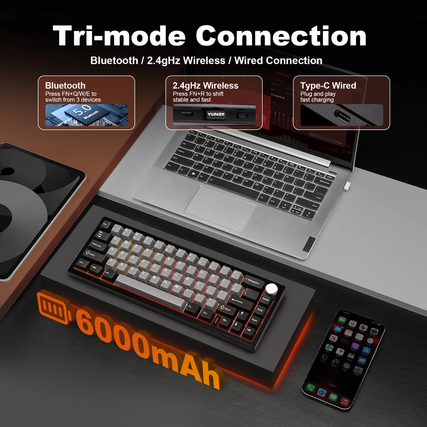 AL68 Silver Wireless Custom Mechanical Keyboard, Aluminum Keyboard,
