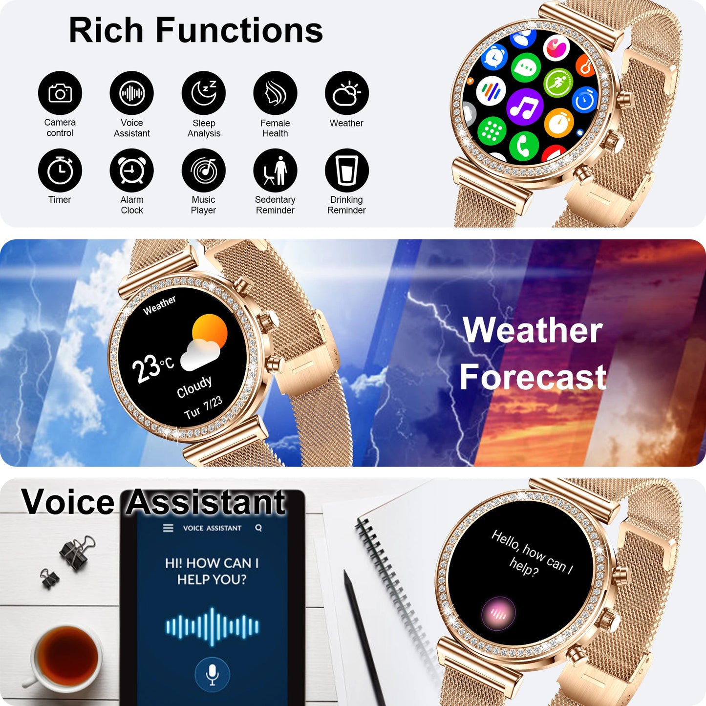 1.29" Touchscreen Smart Watch(Wireless Calls),Fitness Smartwatch for iPhone/Android with Sport Modes,