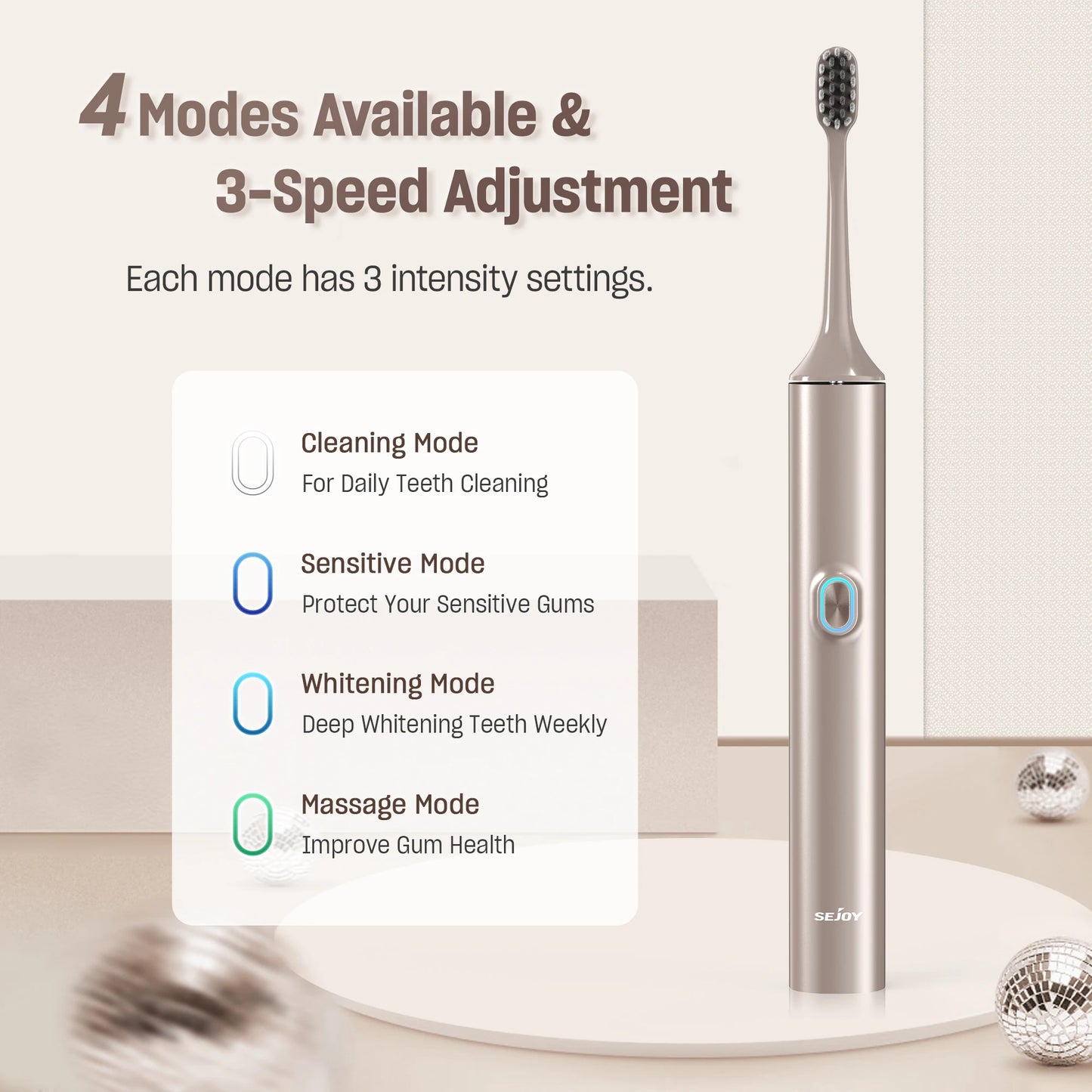 Electric Toothbrush with 8 Brush Heads 4 Modes 3 Adjustable Speeds for Adults