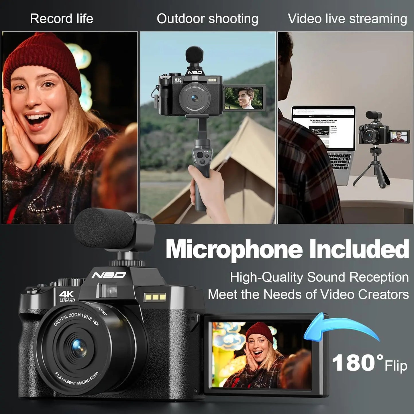4K Digital Cameras for Photography,48MP Camera,Travel Vlogging