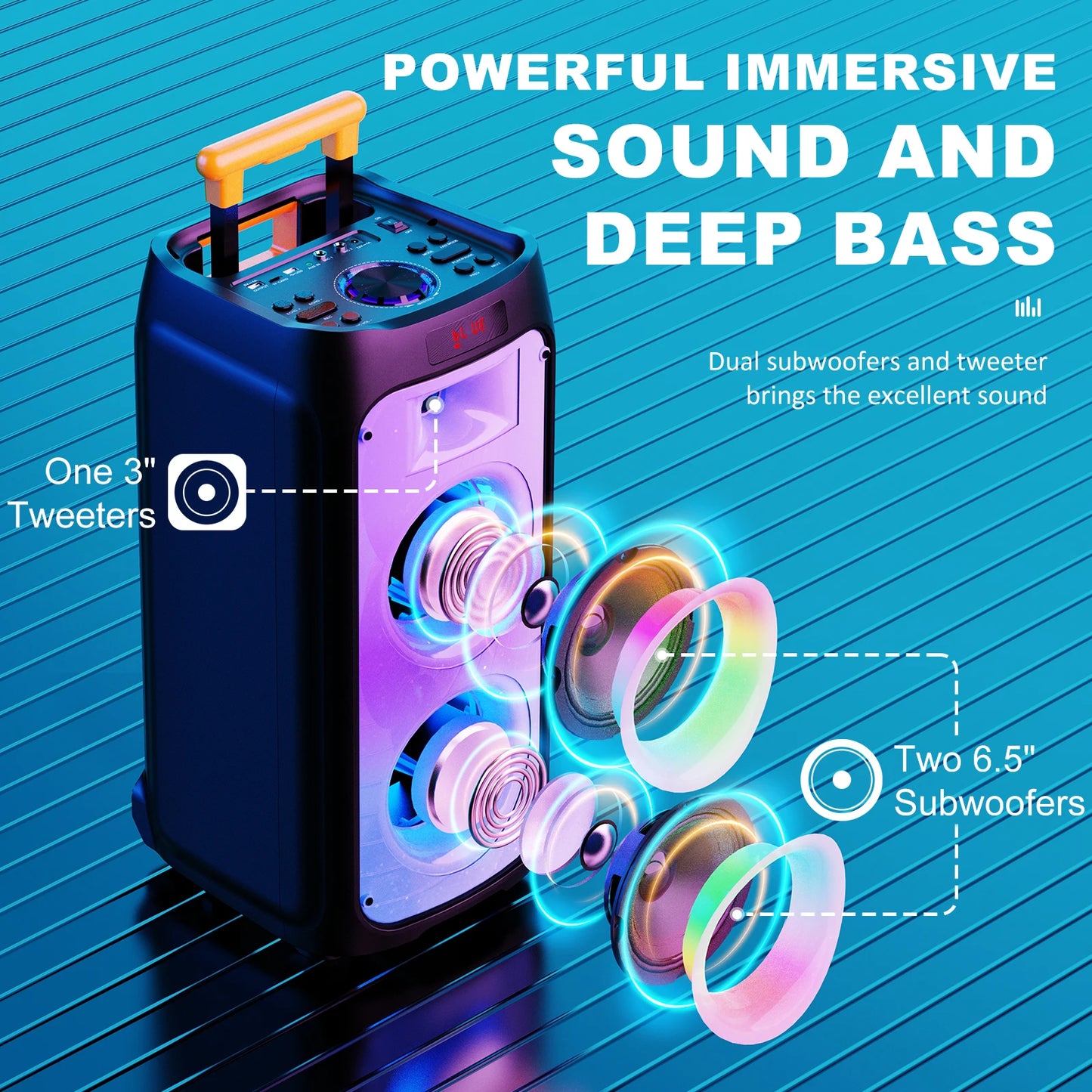 Large Bluetooth Speaker, Wireless Speaker with Wheels and Trolley Bar,