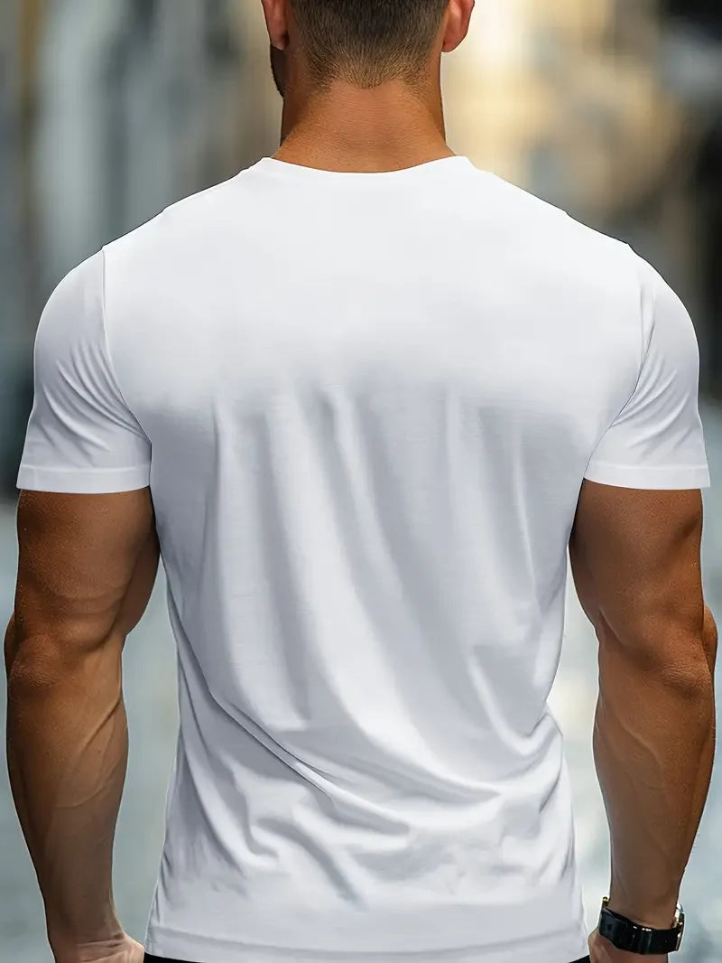 Print Men's Fashionable Summer Crew Neck Short Sleeve Sports T-shirt, Comfortable