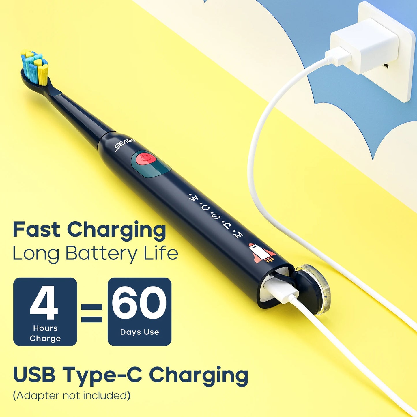 Kids Electric Toothbrush for 6+Years 5 Modes Rechargeable Waterproof