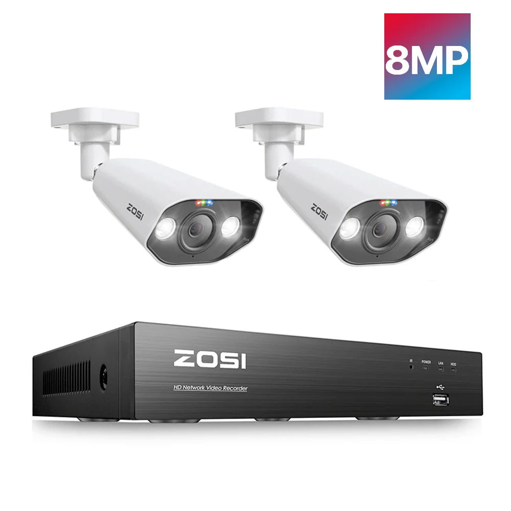 I 8MP CCTV System 8CH H.265+ 4K Ultra HD PoE NVR Kit Spotlight Siren Outdoor