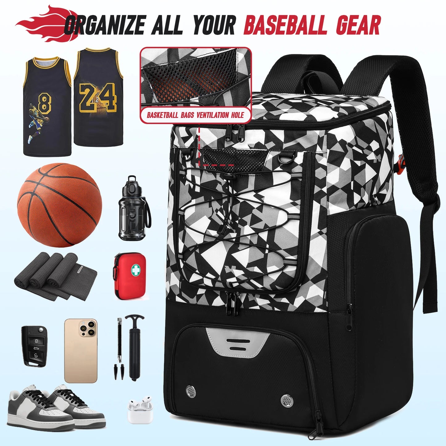Sports Training Equipment Basketball Backpack with Separate Ball holder