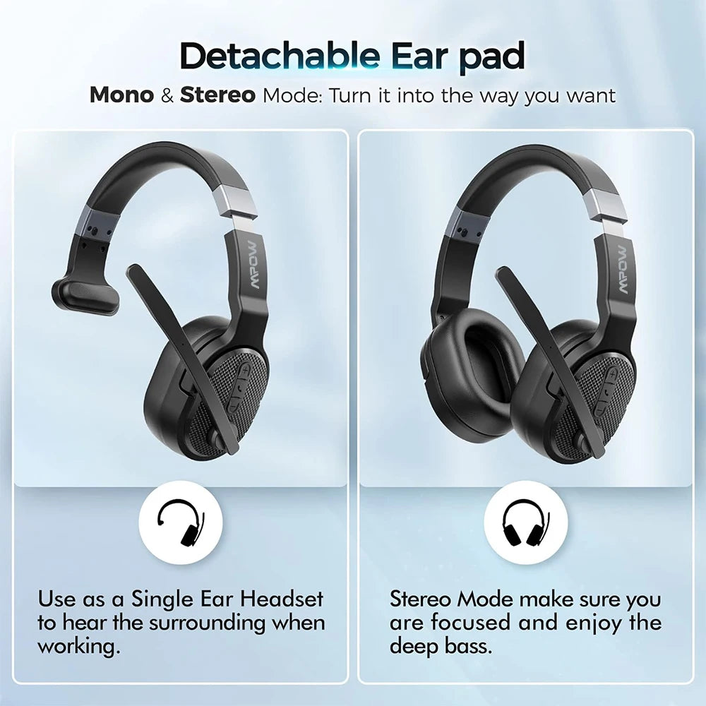 2 in 1 Wireless Headphones Bluetooth 5.3 Dual/Single Office Headset