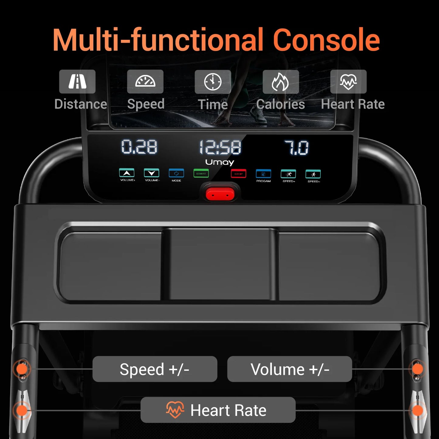 3.0HP Brushless Foldable Home Treadmill | 300LB Capacity | HR Monitor
