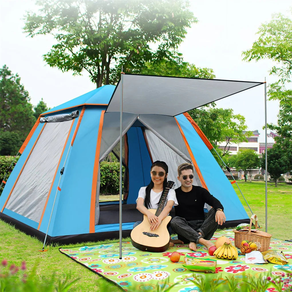 4-5 Person Pop-Up Camping Tent, Instant Setup Family Tent with 2 Mosquito Nets