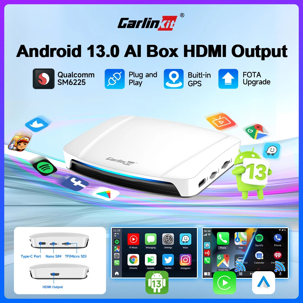 HDMI CarlinKit 8+128GB CarPlay Ai Box Android 13.0 Wireless