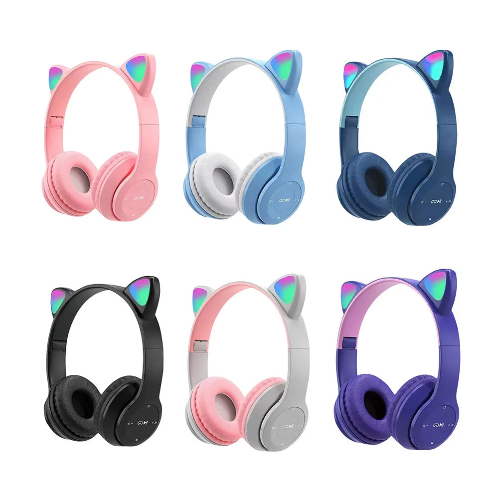 Wireless Headphones Cat Ear Bluetooth-Compatible Helmets Glow Light