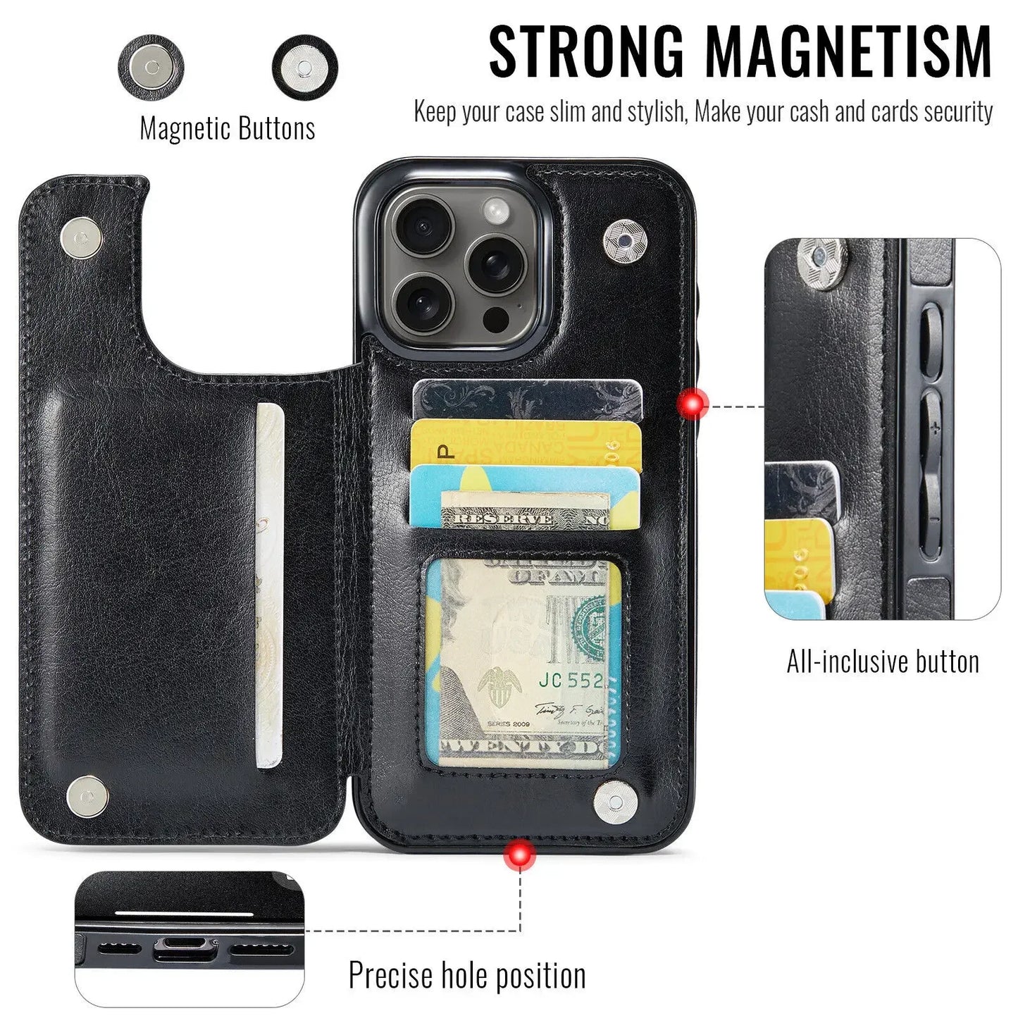 Wallet Card Holder Case for iPhone 16 15 14 13 12 11 Pro Max XS XR Leather Cover