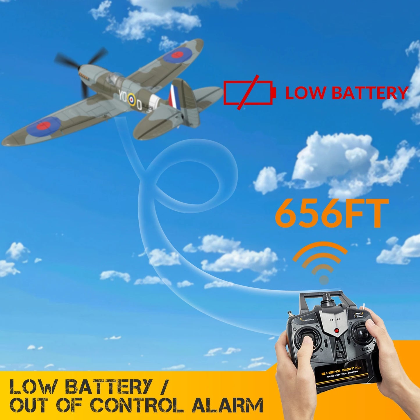 VOLANTEXRC RC Plane 4 Channel Remote Control Airplane Fighter Spitfire RTF with Aileron, Gyro, Aerobatics & 3 Modes Easy to Fly