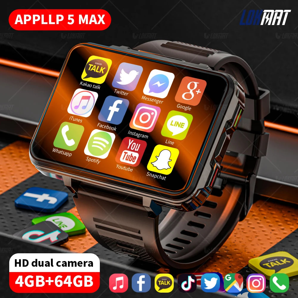 APPLLP 5 MAX Android Watch Phone Square Big Screen Wifi 4G Calls Smartwatches Dual Camera