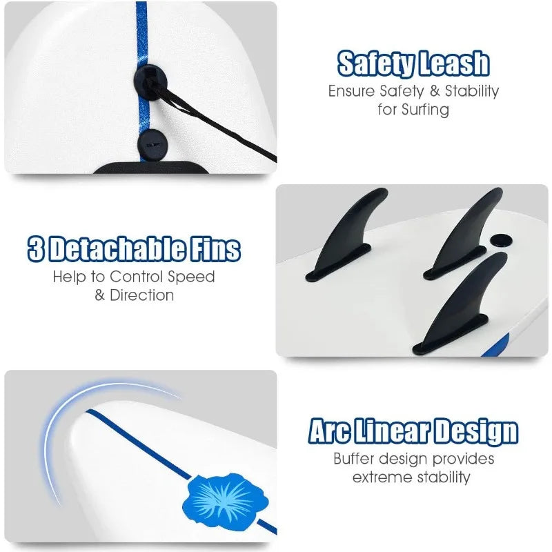 Surfboard, 6FT Stand Up Paddle Board with Removable Fins