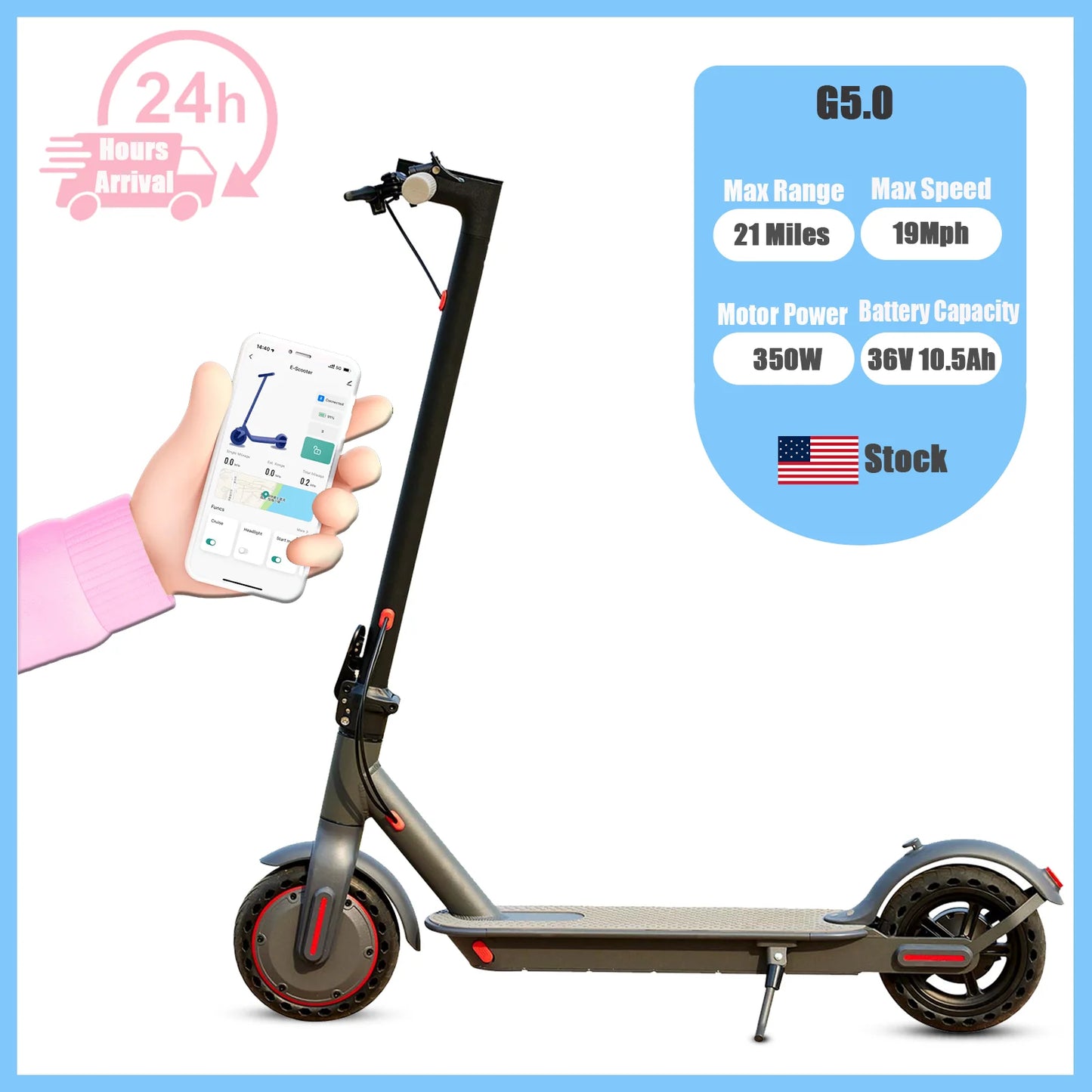 Electric Scooter High Capacity Battery 21Miles Long Range 19Mph