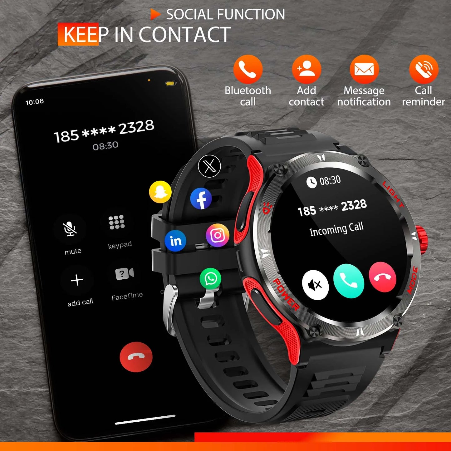 Smart Watch 3ATM Waterproof 1.53" New KT76 Men Sport With Compass