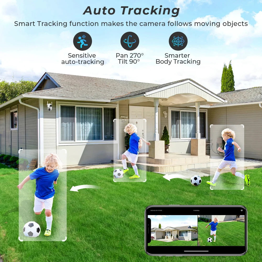 4K 8MP Wifi Camera PTZ Outdoor Dual Screens Human Detection Dual Lenses