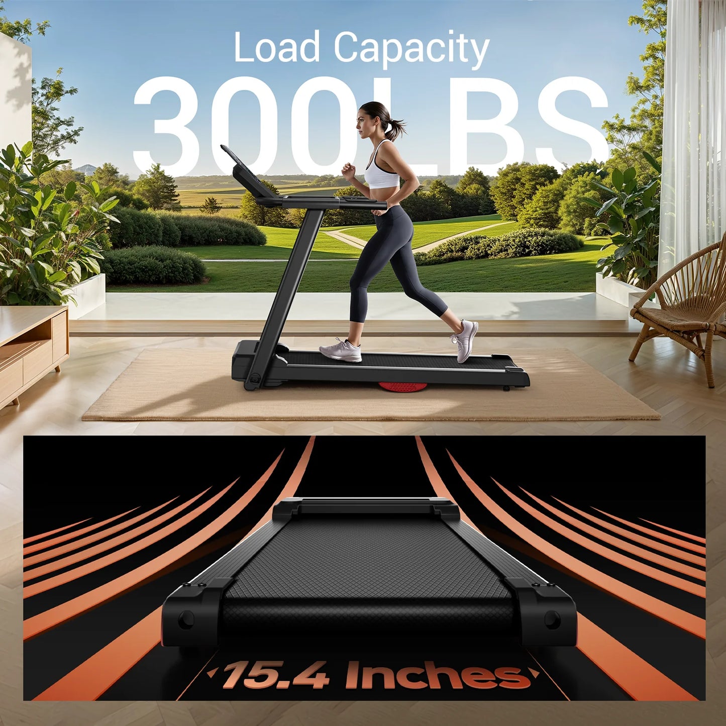 3.0HP Brushless Foldable Home Treadmill | 300LB Capacity | HR Monitor