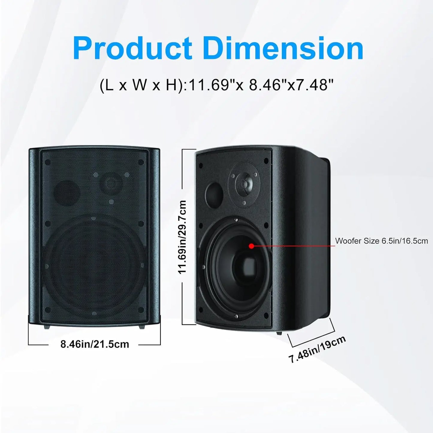 Herdio 6.5" 400W 2PCS Indoor Outdoor Bluetooth Speakers Wall Mount Speakers