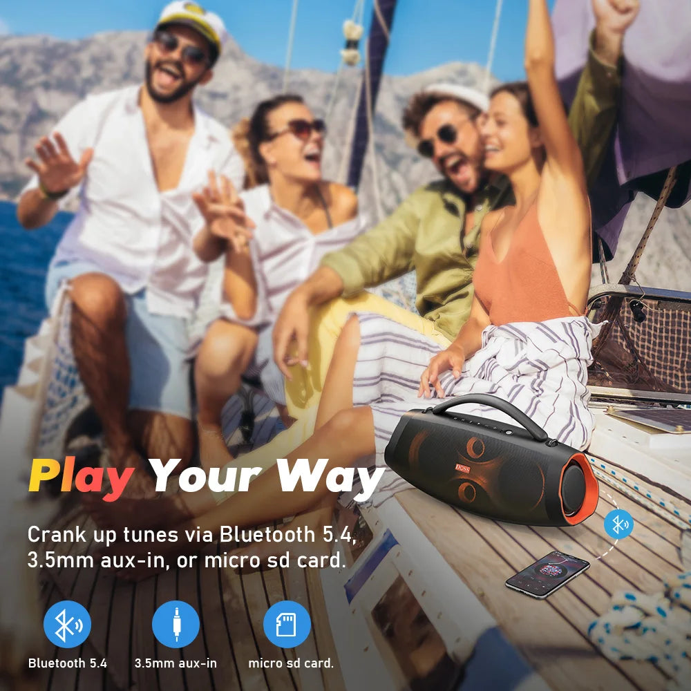 DOSS Portable Speaker Bluetooth 5.4 Powerful 120W Sound Punchy Bass Subwoofer