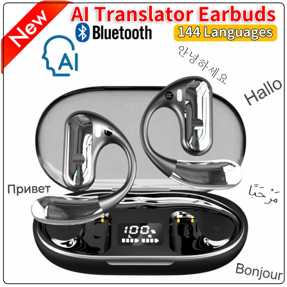 144 Languages AI Translator Earbuds Bluetooth-Compatible 5.3 Wireless Earphone Waterproof Translation Device for Running/Workout
