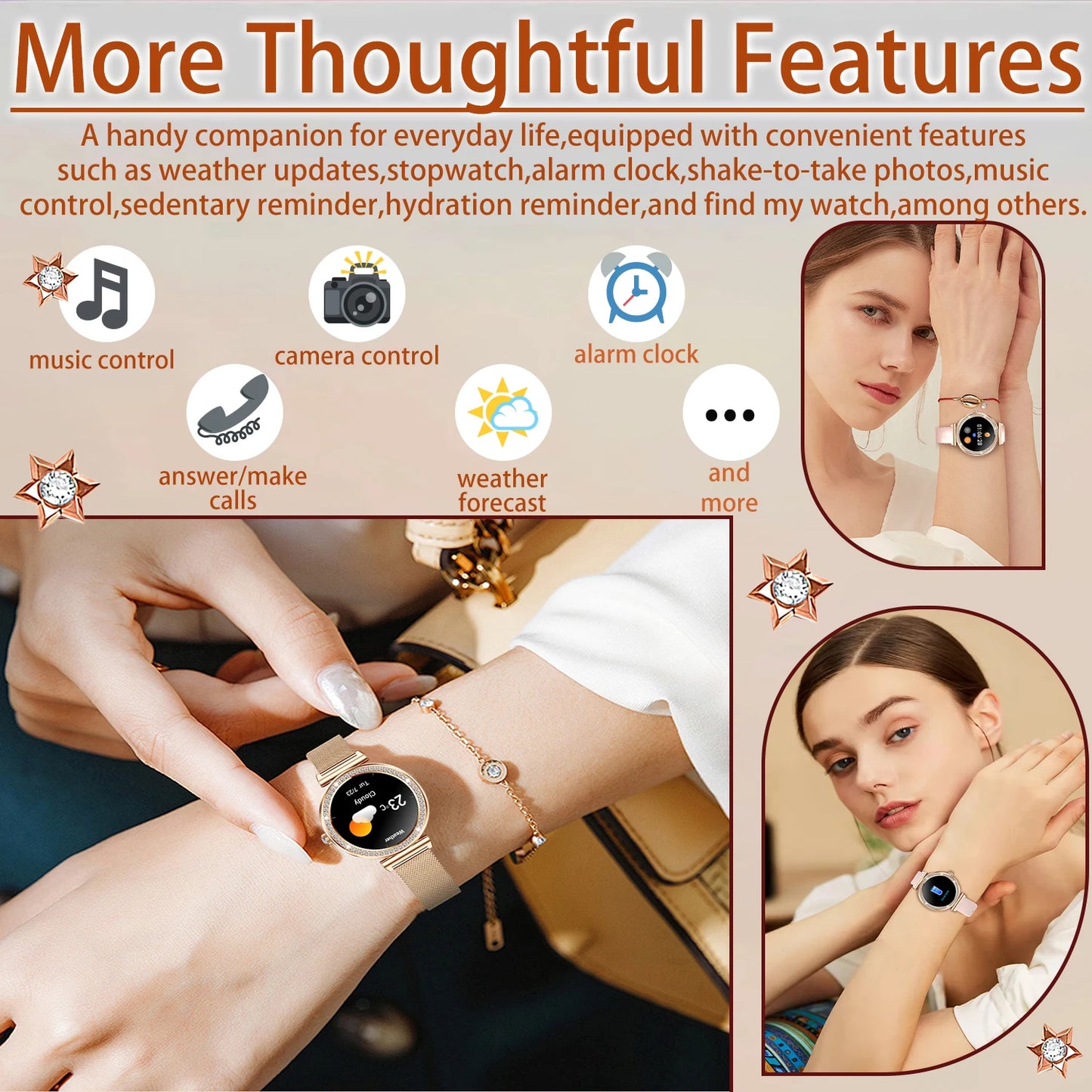 Women Smart Watch(Wireless Calls),1.29" Touchscreen Smartwatch for iPhone/Android with Sport Modes,