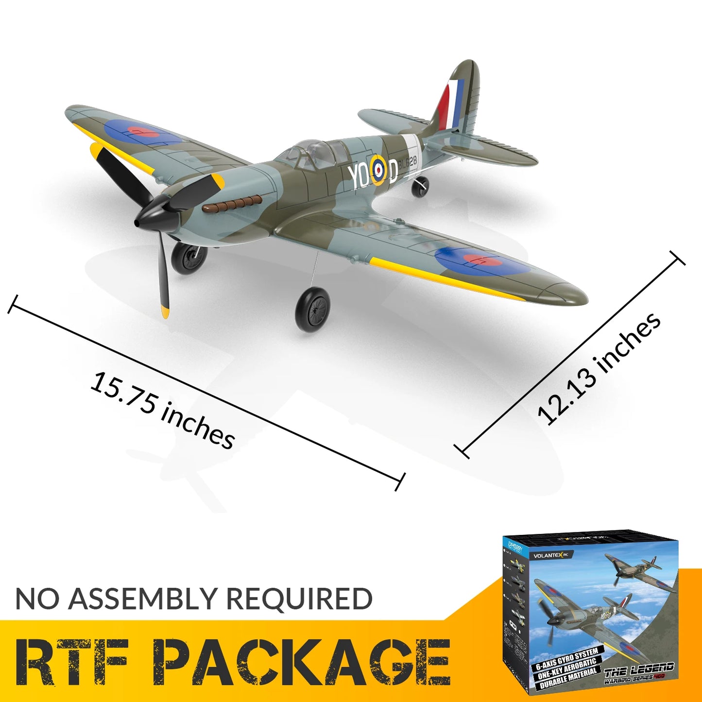 VOLANTEXRC RC Plane 4 Channel Remote Control Airplane Fighter Spitfire RTF with Aileron, Gyro, Aerobatics & 3 Modes Easy to Fly